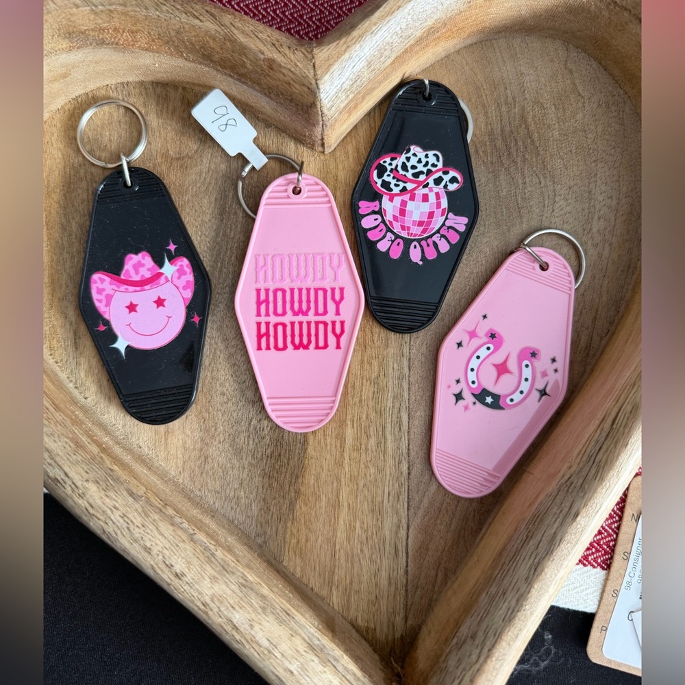 Western‎ Pink Motel Style Keychains Set of 4 | Howdy Cowgirl Disco
